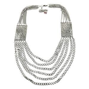 David Sigal Multichain Swirl Pattern Layered Silver Tone Designer 22” Necklace